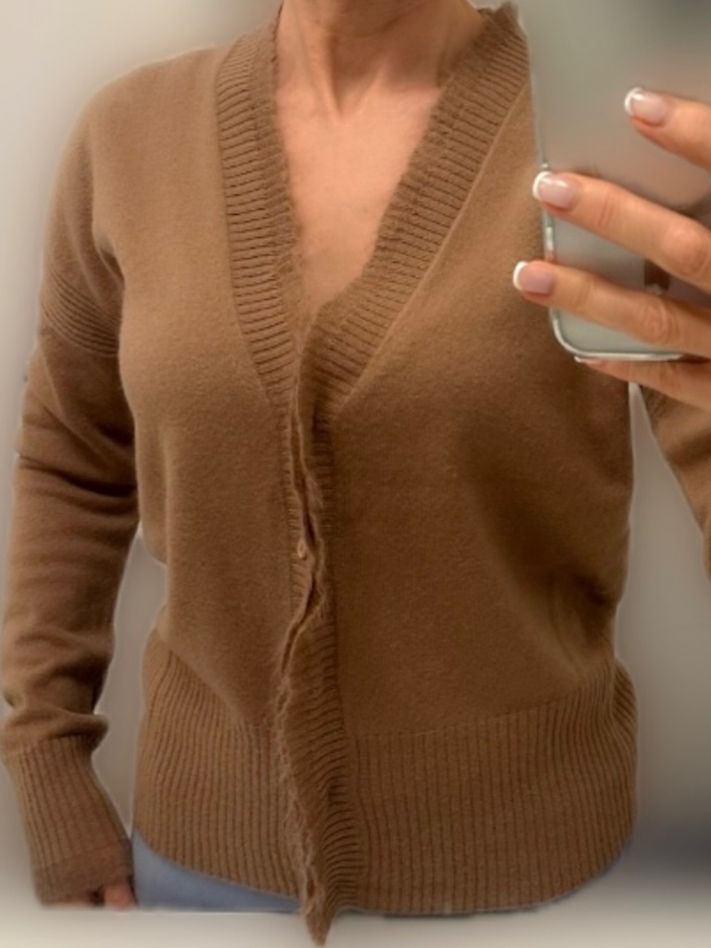 Max Mara Studio Camel "Muscari" Fringed V-Neck Cardigan Size S